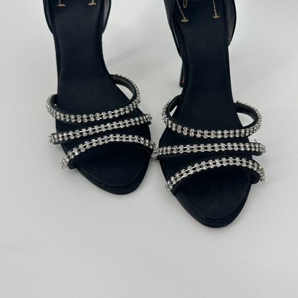 $11SALE!!! J Vincent Rhinestone Satin Black Heels Size 8 - Picture 3 of 8